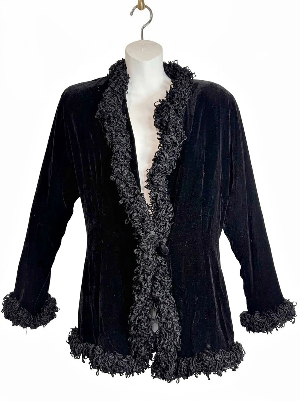 Black Velvet Boucle Trim Blazer Jacket S⁠ Lorraine Parish Whimsygoth Goth⁠ VTG